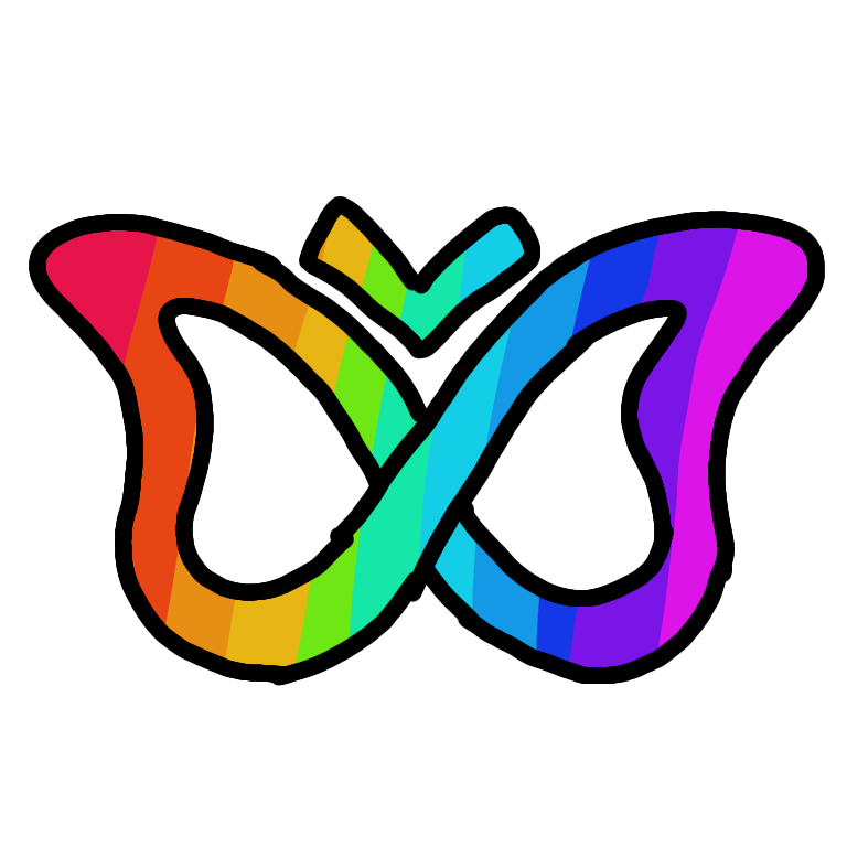 the ADHD butterfly-infinity symbol in a vibrant rainbow from a pinkish red to a magentaish purple